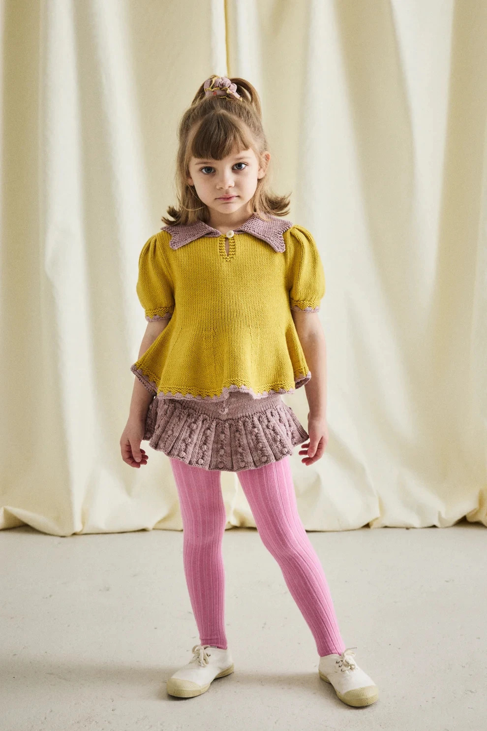Childrens T-shirt summer MP country style girl tied to bow top girl popcorn underwear 250304
