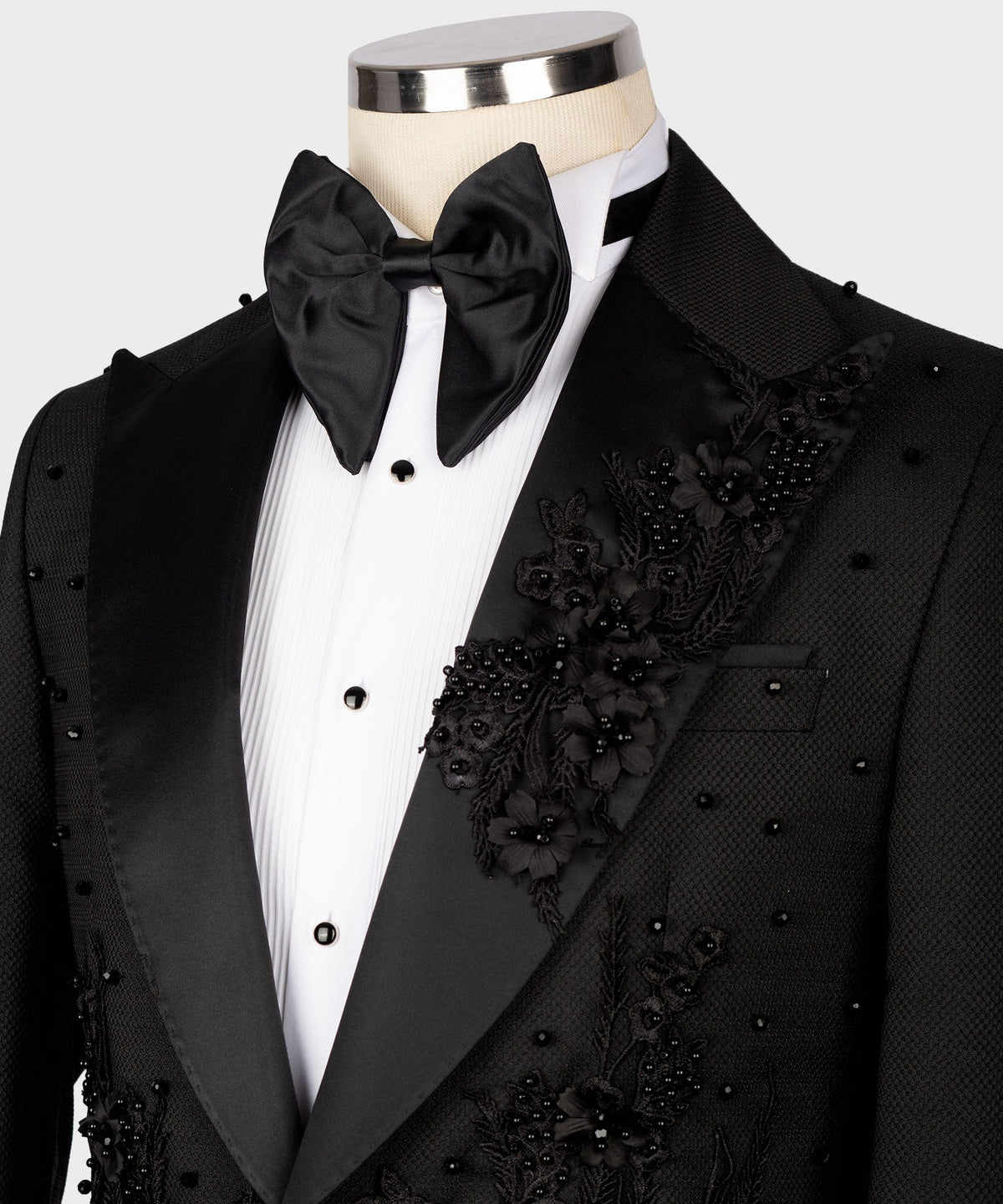 Fashion Wedding Tuxedos Appliques Beaded Men Suits Peaked Lapel 3 Piece Set Jacket Vest Pants Business Blazers Customized