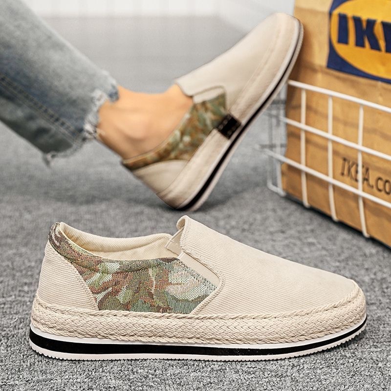 Wholesale Free Delivery 2025 Designer Summer New Breathable Canvas Popular Woven Men s Multi functional Single Foot Lazy Shoes Fashionable Flat Casual