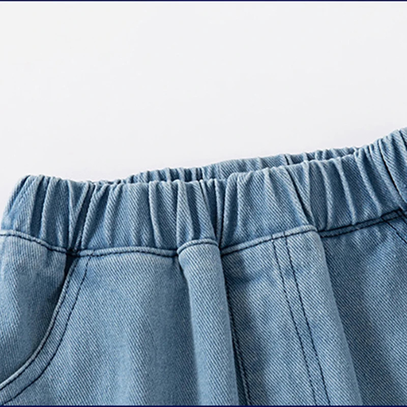 Summer Boys Fashion Casual Jean Shorts Middle Waist Blue Childrens Cropped Pants 27Years Kids Cowboy Letters Short 250303