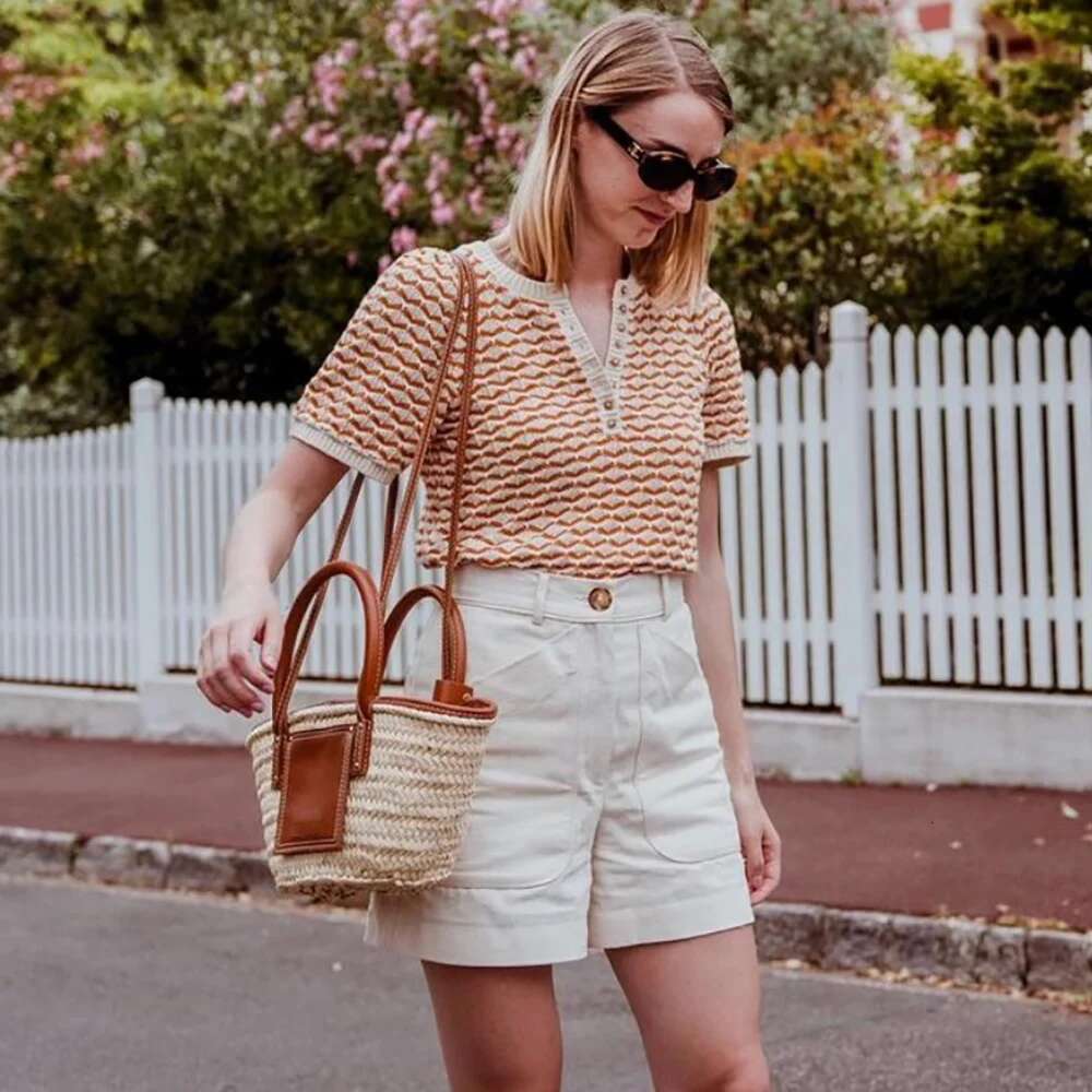 Stripe Hollow Out Knitting Women T-Shirt Summer O-Neck Short Sleeve Lady Pullover Casual Vintage Femme Top 2025