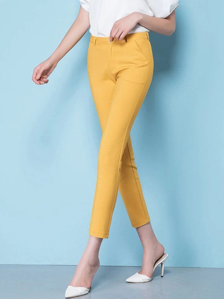 Slim Skinny High Waist Elastic Pencil Pants Overiszed 75kg Women Ankle-length Trousers Casual Spring Office Formal Pantalon 250303