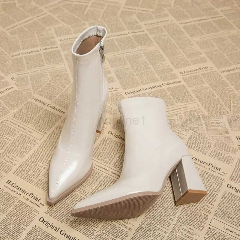 Autumn Wnens High Heel Ankle Boots New Winter Plus Veet Pointed Toe Chunky Heel Boots for Wen Heeled Sheos Dress Z250304