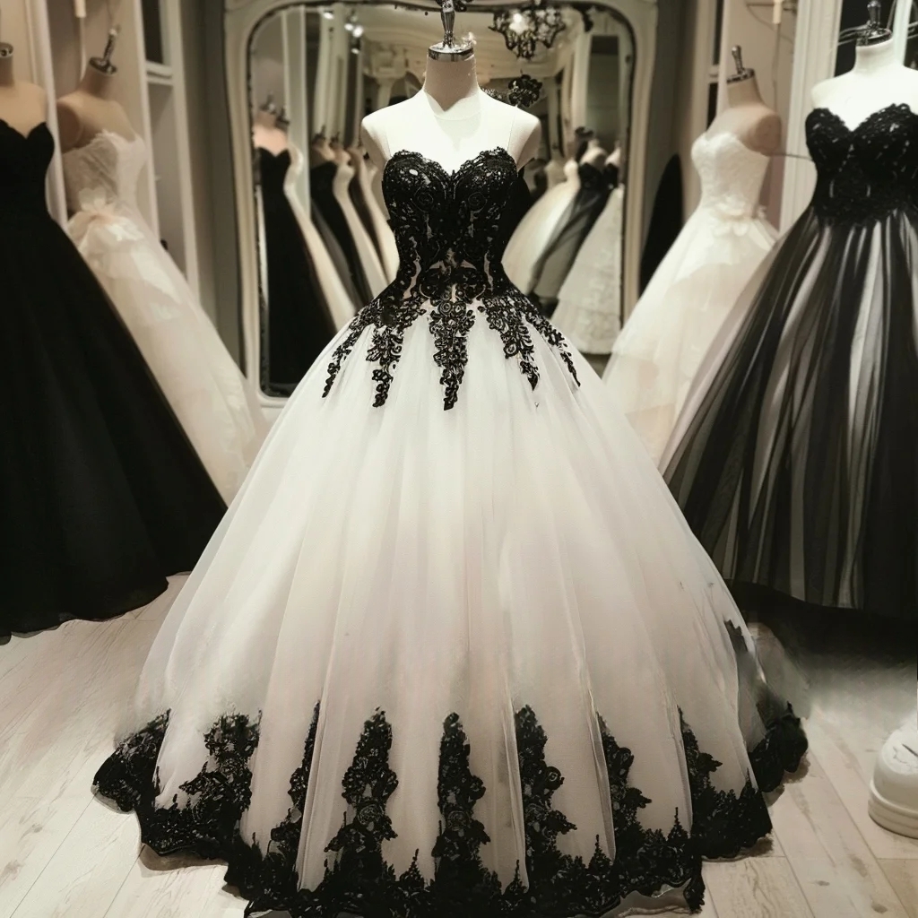 Vintage Black And White Wedding Dress Lace Appliques Sweetheart Corset A-Line Floor Length Bridal Gowns Custom Made Plus Size Vestdio De Novia 2025