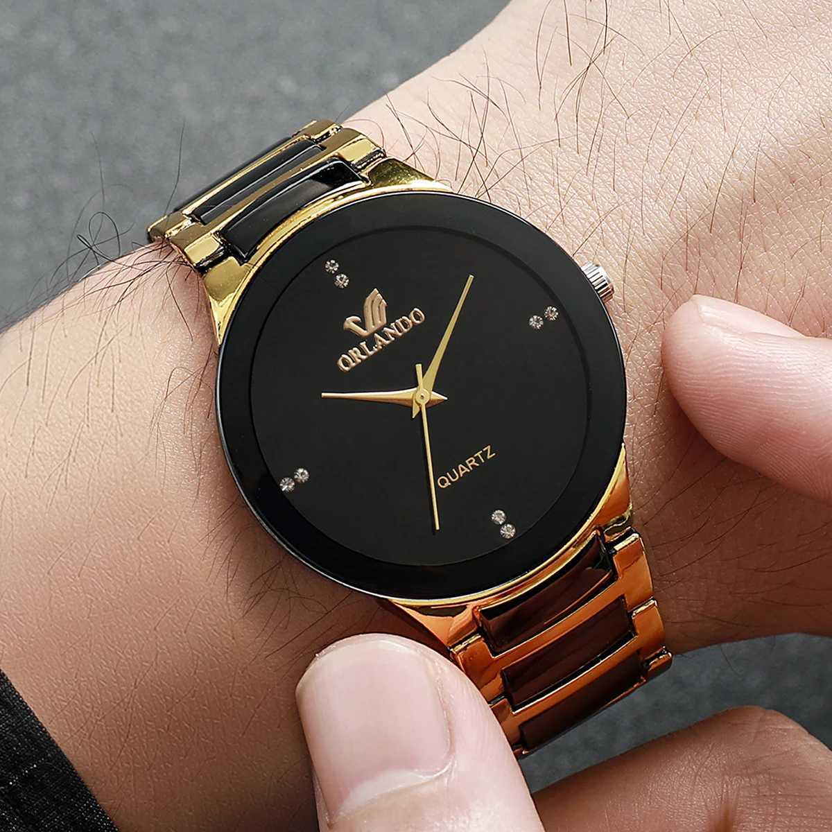 2PCS Couples Fashion Stainl Steel Band Womens Quartz Men Busin WristbandsXJ250304