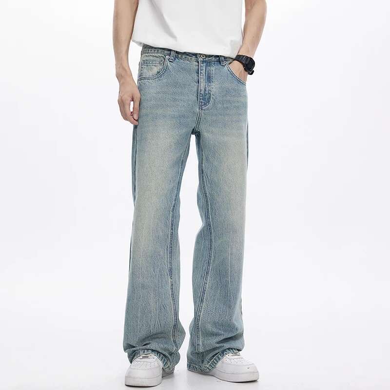 KSTUN Light Blue Jeans Men Flared Boot Cut Loose Men's Trousers Streetwear Denim Pants Americian Style Mens Clothing 2025