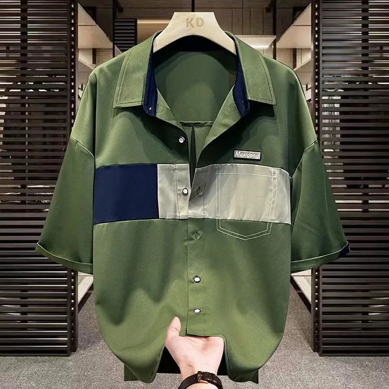 Short-sleeved Shirt Mens Summer Thin Half-sleeved Shirt for Mens Casual Trendy Trendy Spliced inch Jacket 250227