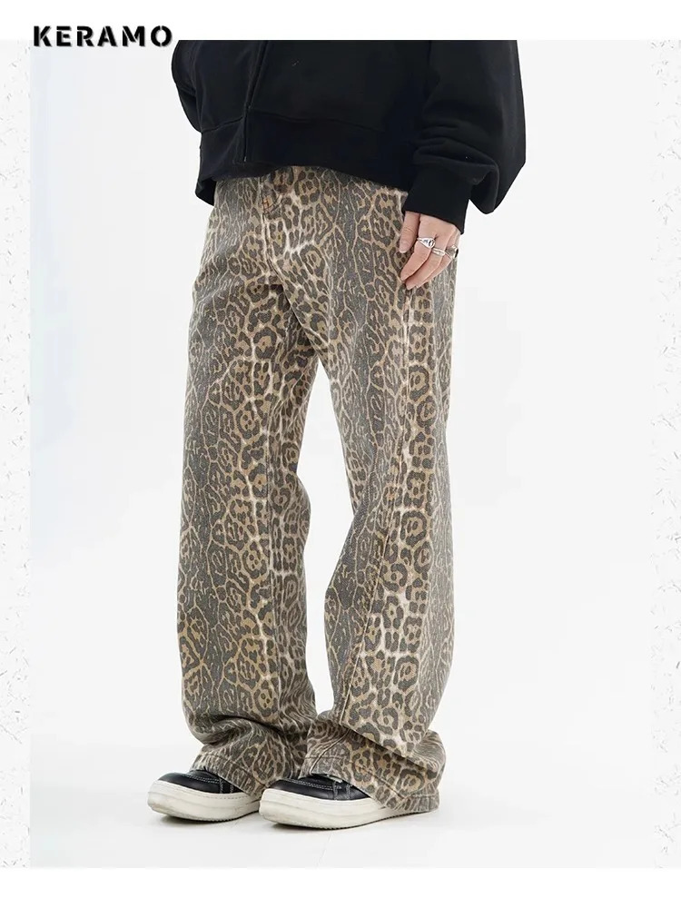 Vintage Leopard Print Jeans Women Spring Oversize Casual Hip Pop Wide Leg Trouser Trend High Waist Panther Denim Pants Ladies 250303
