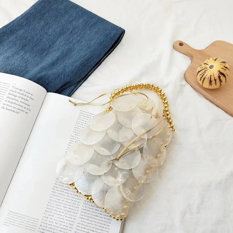 Fairy Shell Bag Natural Fritillary Piece Sequin Hand Weaving Beaded Handbag Crossbody Phone Ladies Party Elegant 250303