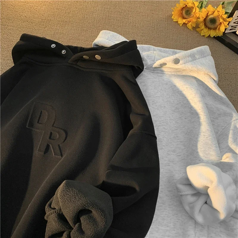 Basic Hoodie Hooded Sweatshirt Solid Color Pullover Loose Casual Unisex Fashion Padded 250304