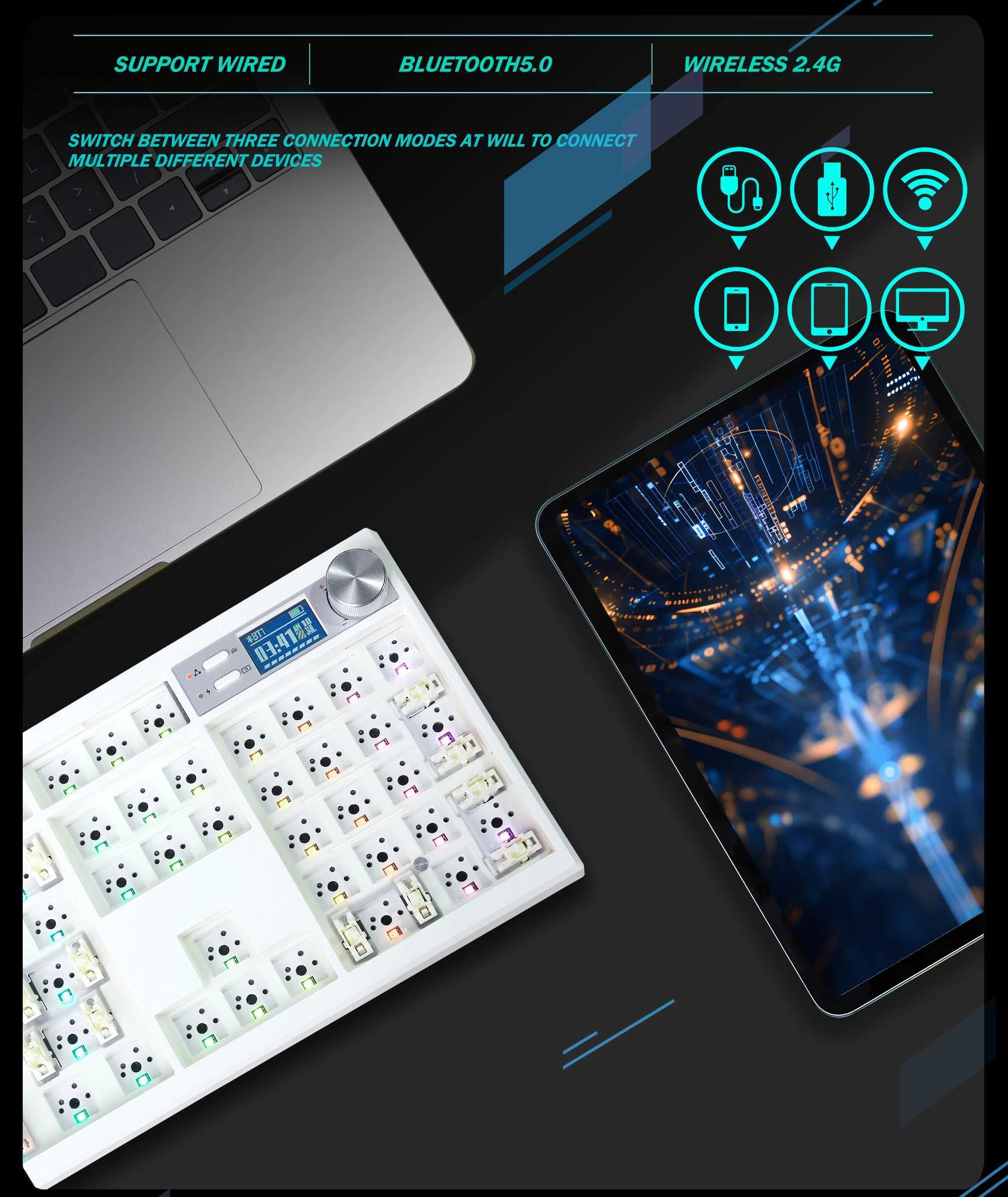 GMK104 mechanical keyboard kit the third mock examination game keyboard heat exchange backlight gasket structure This VIA has screen display Z250304