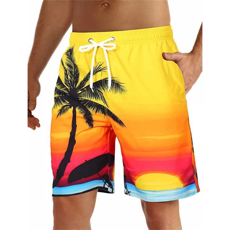 Coconut Tree Pattern Beach Shorts For Men Colorful 3D Printed Swim Trunks Summer Surf Board Shorts Loose Short Pants StreetwearT250304