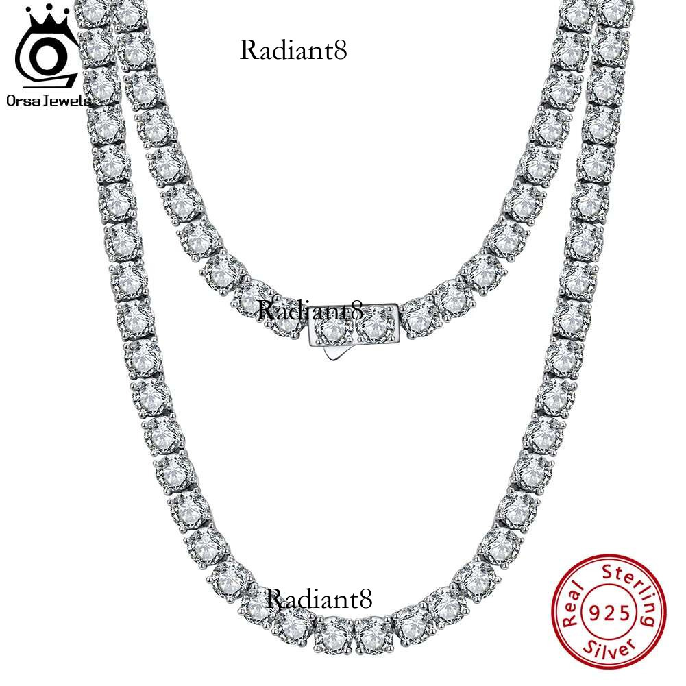 ORSA JEWELS 2MM 3MM 4MM Shiny Full Zircon Tennis Necklace Women Men Sterg Sier Dias Wedding Choker Chain Gift SC73