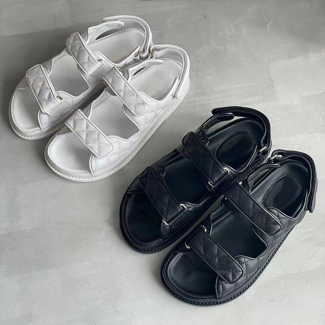 Women Slides Dad Sandals Calfskin Quilted Summer Designer Sandles Platform Flats Low Heel Wedge Diamond Buckle sandals Slip On Ankle Strap flip flops