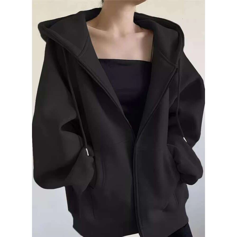 Women's Plus Size Spring And Autumn Casual Cardigan With Loose Zipper Printed Terry Fabric Hoodies