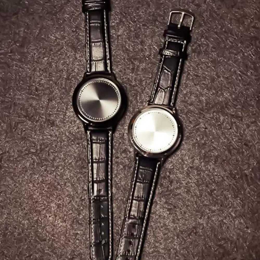 Fashion LED Touch Control Round Dial Faux Leather Band Waterproof Personality Quartz Clock Womens Watch Womens WatchXJ250304
