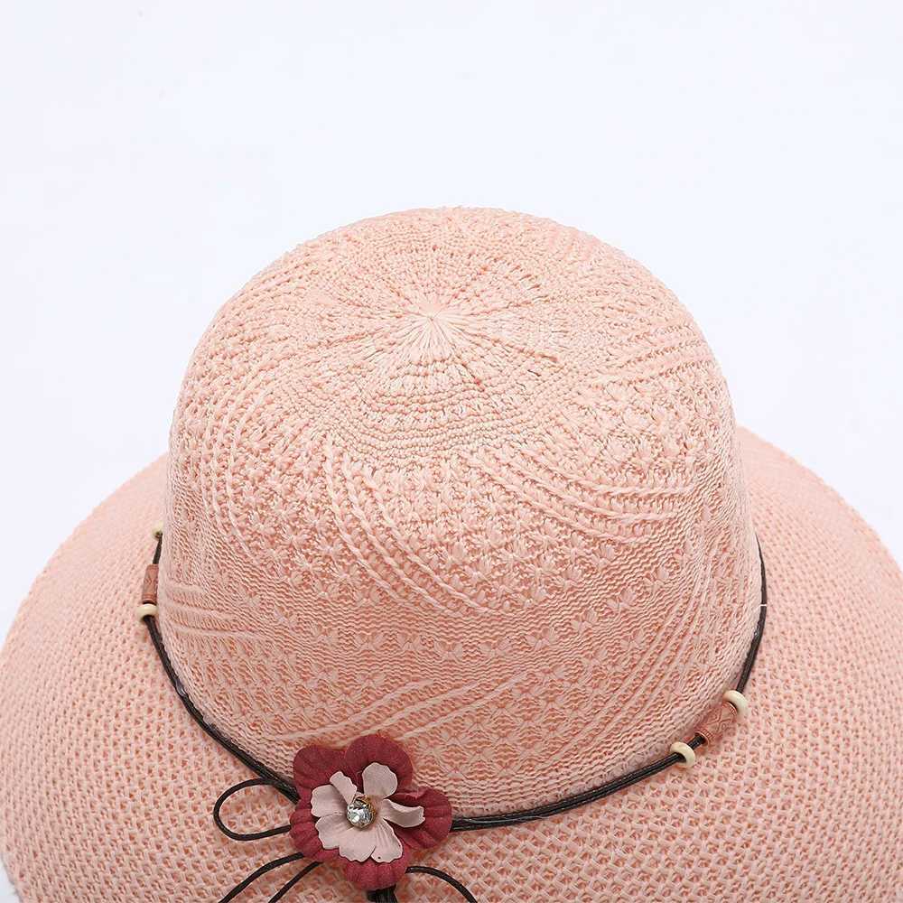 2024 Summer Women Bow Flowers Str Hat Outdoor Sun Sunscreen Collsible Beach HatXJ250304