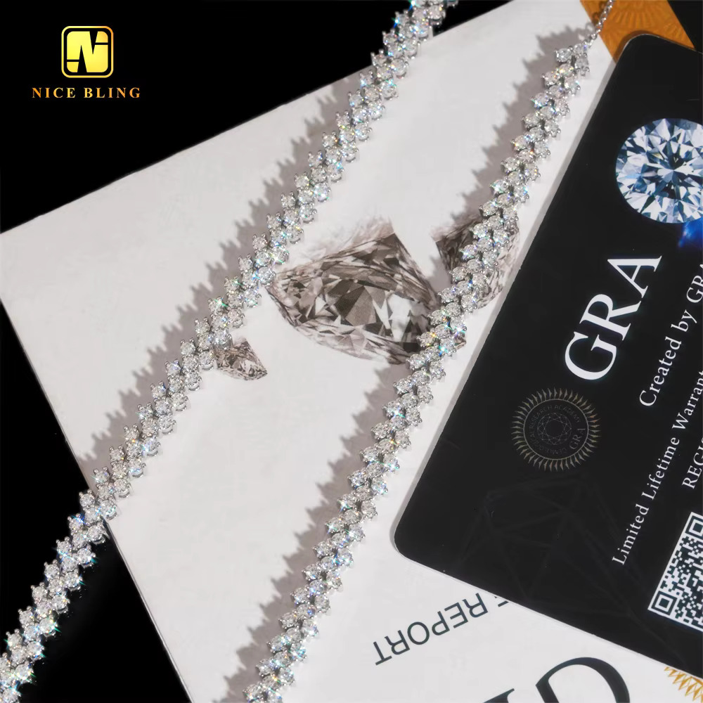 New Design Sterg Sier Trendy Style Jewelry Necklace Iced Out VVS Moissanite Full Round Dia Women Men k Chain
