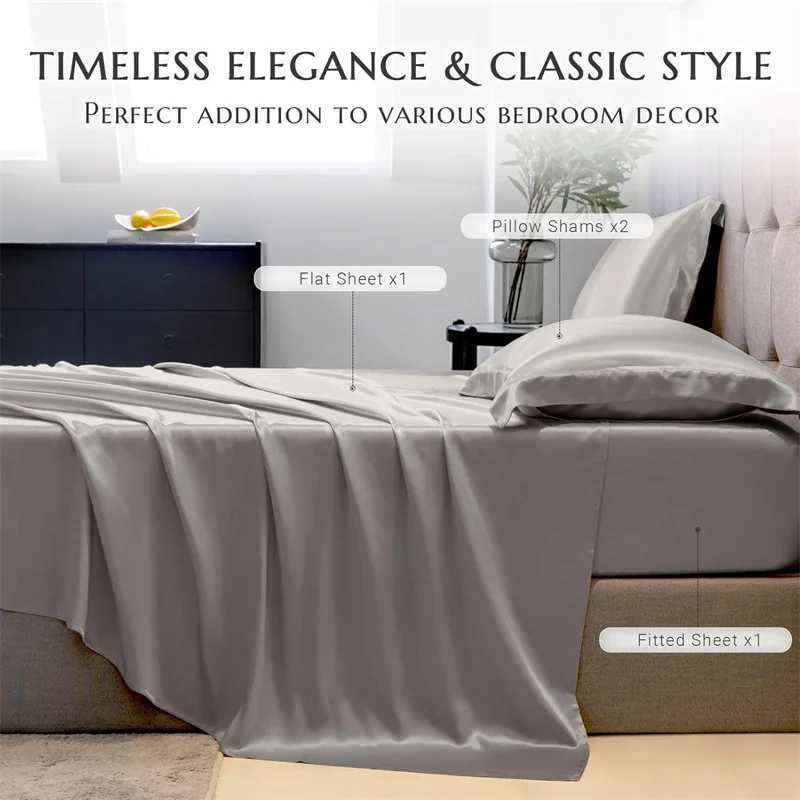 100% mulberry silk 4/6 piece bed sheet set solid color bed sheet set luxurious silk set flat pillowcase washable and softXJ250303