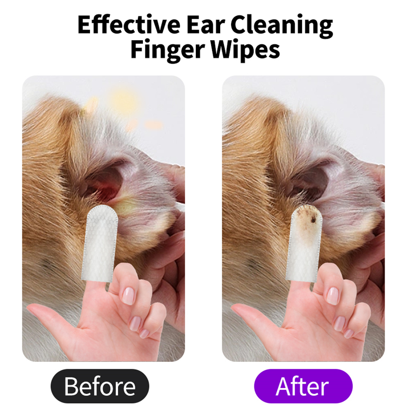 Dog Ear Cleaner Wipes Finger Wipes for Dogs Cleaning, Soothing, and Deodorizing Itchy Ears Pet Ear Relief Solution