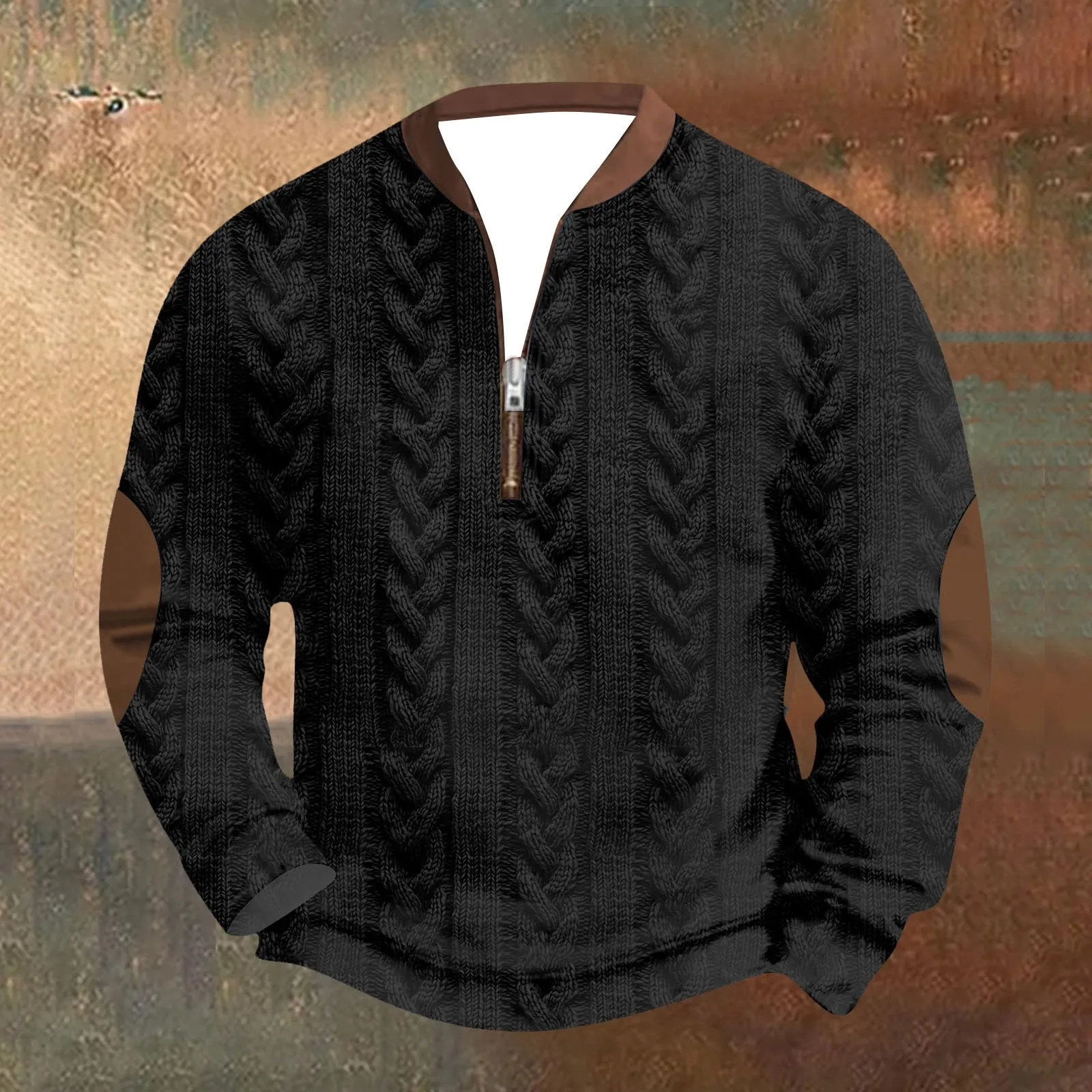 Mens half zip hooded 2024 fashionable outdoor casual long sleeved textured standing top baseball sports shirt 250304