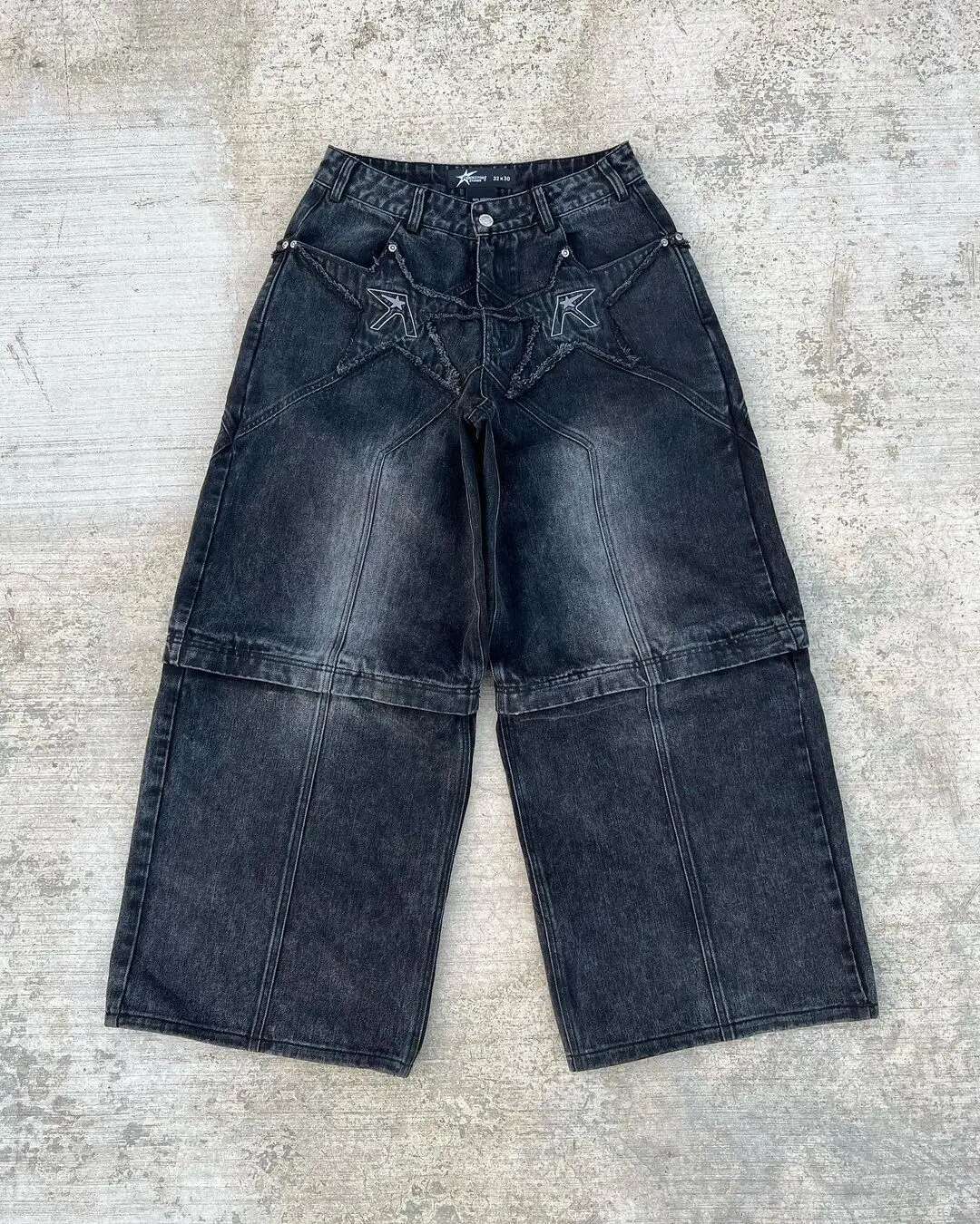 New High Gothic Punk Dark Trousers Y2k Haruku Retro Washed Distressed Baggy Jeans Men Street Fashion Straight Leg Pants