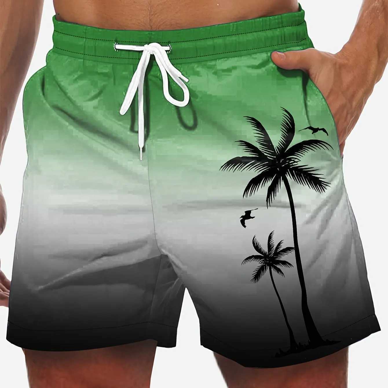 Mens Loose Beach Shorts Drawstring Quick Dry Coconut Tree Shorts For Summer Women Men 3D Print Casual Oversized Sport ShortsT250304