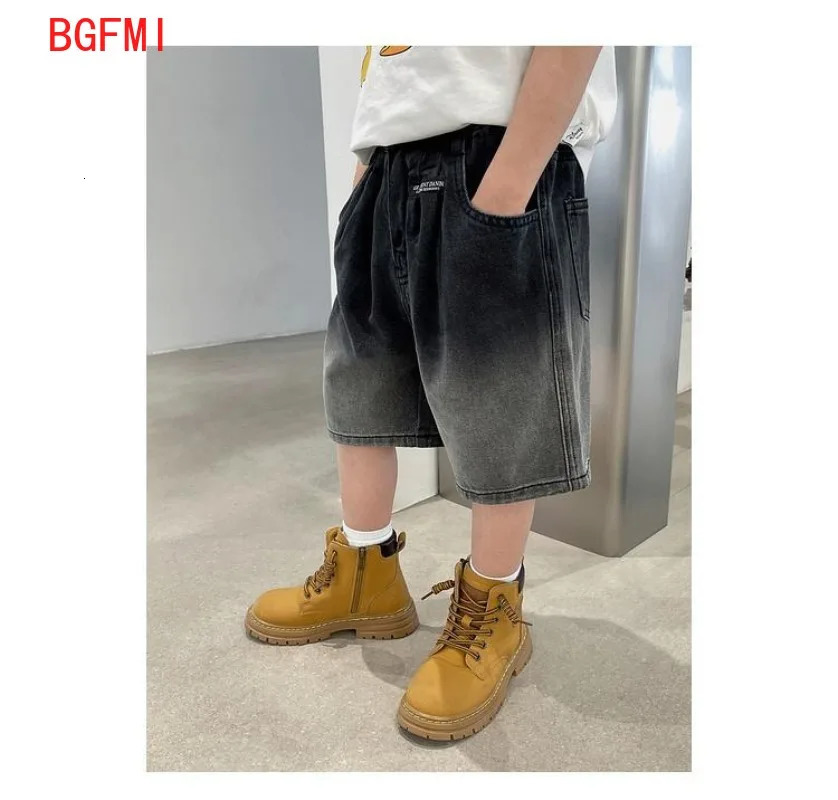 Summer Pants Teenage Boys Shorts Cotton Thin Gradient Color Denim Shorts Children Short Jeans Clothing for Junior Boy 250304