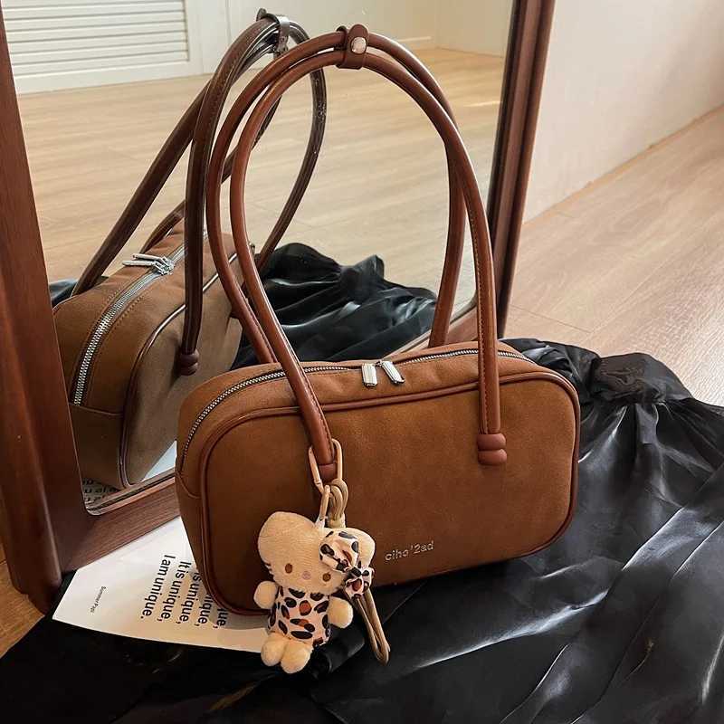 Brand Designer Faux Suede Womens Shoulder Bag Retro Cartoon Pendant Crossbody Bag Pillow Bowling Handbag Y250303