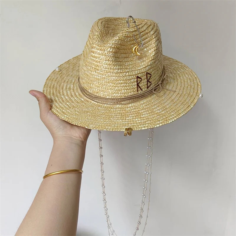 Chain Punk Straw Hat Sun Hat Gold Chain Accessories Jazz Hip Hop Summer Hat Punk Style Beach Hat Church Hat 250227