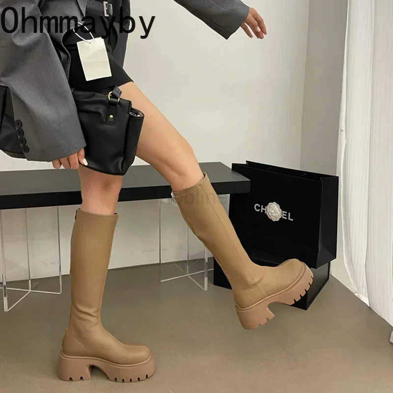 Winter High Boots For Wen Fion Back Zippers Long Boots Fem Elegant Platform Thick Bott Wens Knight Botties Z250304