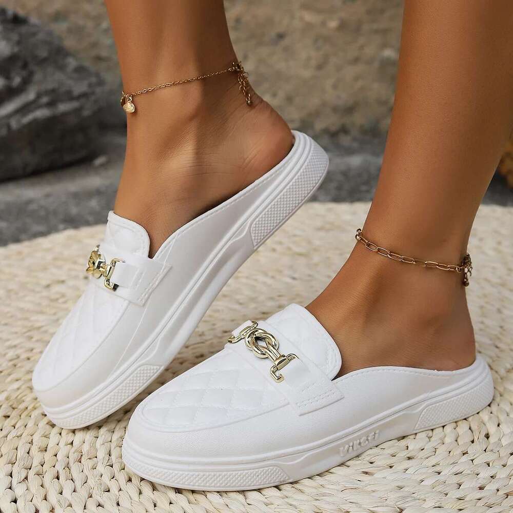 And Women Spring Summer New PVC Fashion Home Casual Wear Thick Soled Women's Shoes Daily Round Head Half Sandals 's