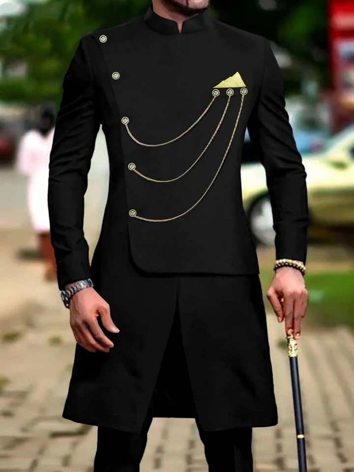 Mens fashion solid color dress two-piece set 250303