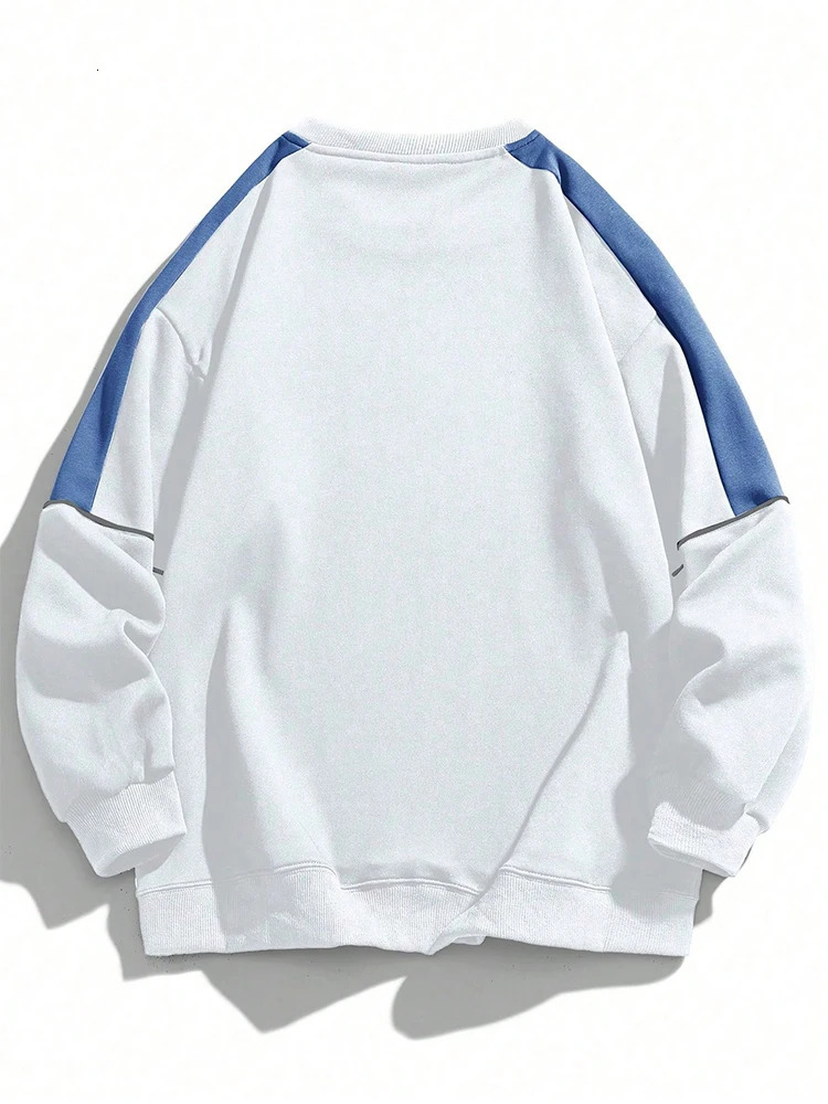 Mens Autumn Casual Fashion Youth Zipper Top Color Comparison Round Neck Hoodie Mens Long Sleeve Loose Sports Shirt Top 250228