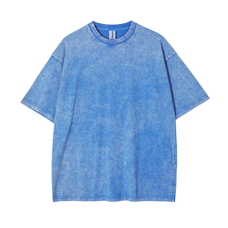 T-shirt for Men Cotton Loose O-Neck Solid Color Mens Casual Vintage Short Sleeve Tees Tops Hip Hop Streetwear Washed Tshirts 250304