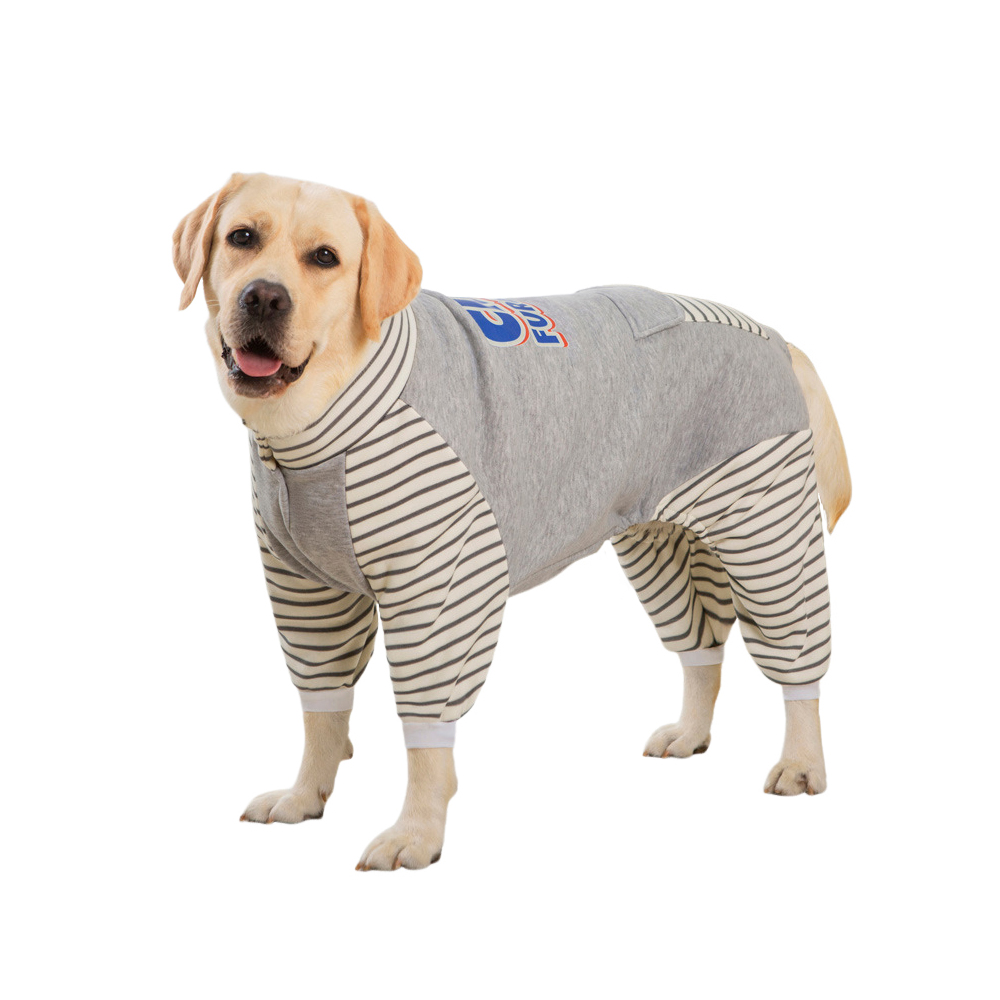 XL-8XL Large Dog Jumpsuit Turtleneck, Warm Plush Lined Dog Pajamas Onesie, Stripe Winter Clothes for Large Dogs Pet Pitbull