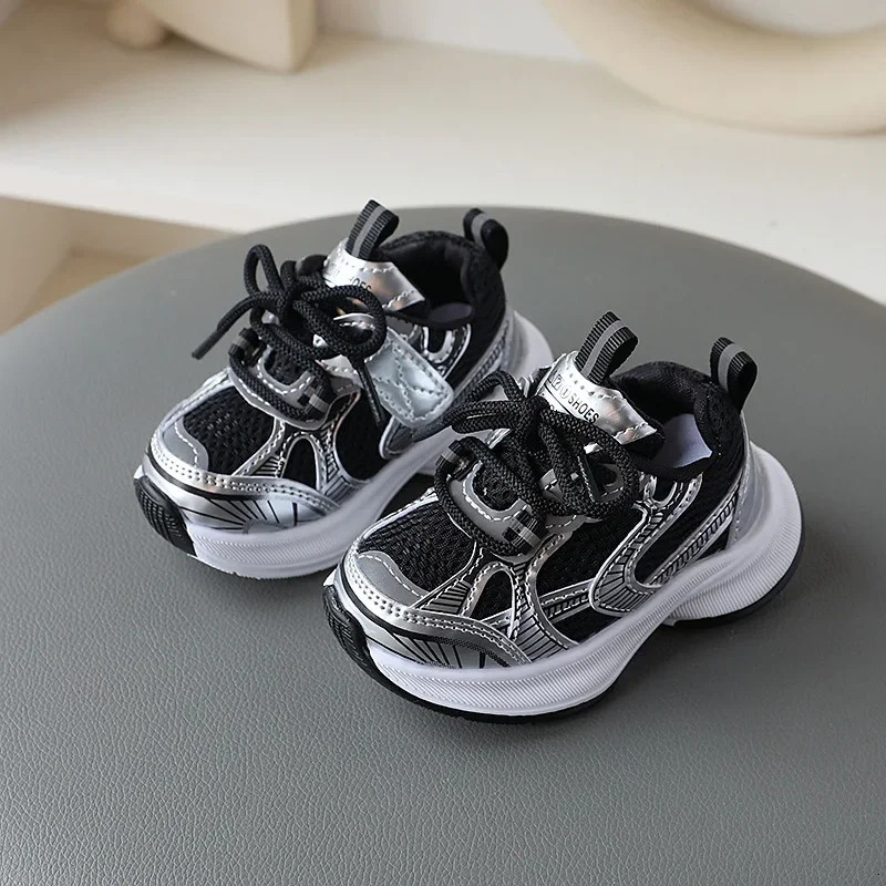 Girls sports shoes soft soled childrens casual fashionable breathable striped dad H08029 250303