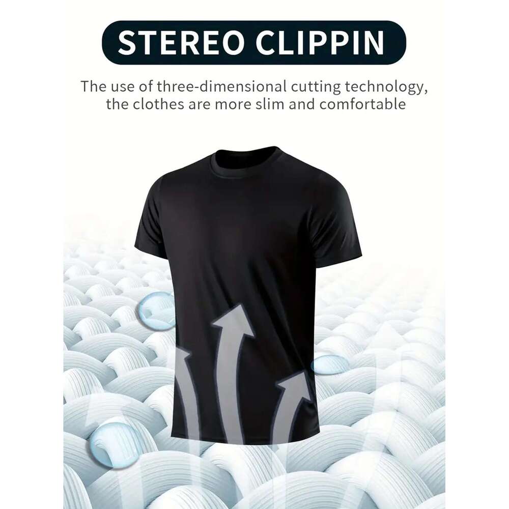 Men's Ultra-Lightweight 1 Piece Black Round Neck T-Shirt, Quick Drying, Breathable, Sweat Absorbing, Suitable For Fitness, Gym And Ru