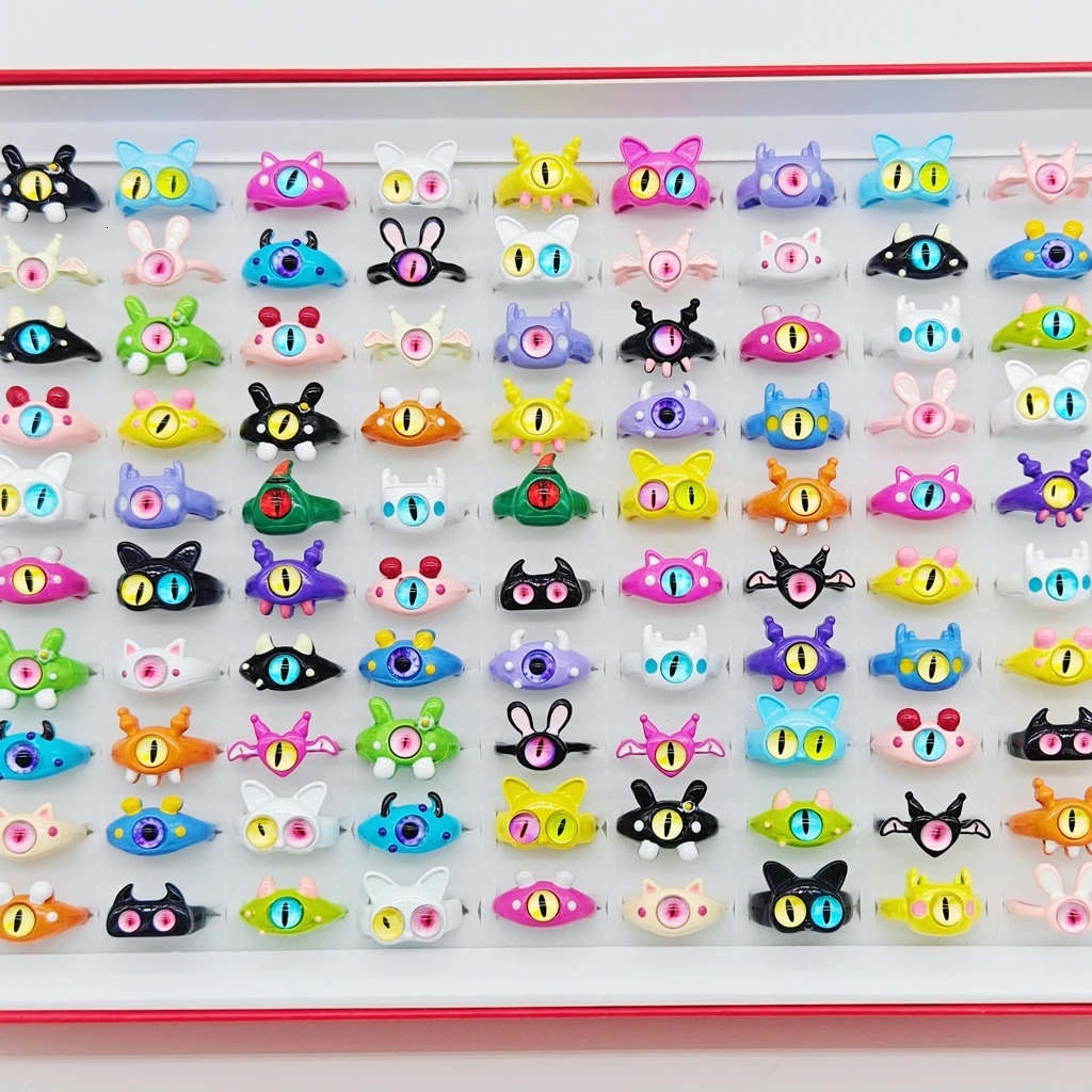24/36pcs Wholesale Mix Cute Colorful Monster Animal Cartoon Rings Women Children Trendy Sweet Party Gift Finger Jewelry 250304