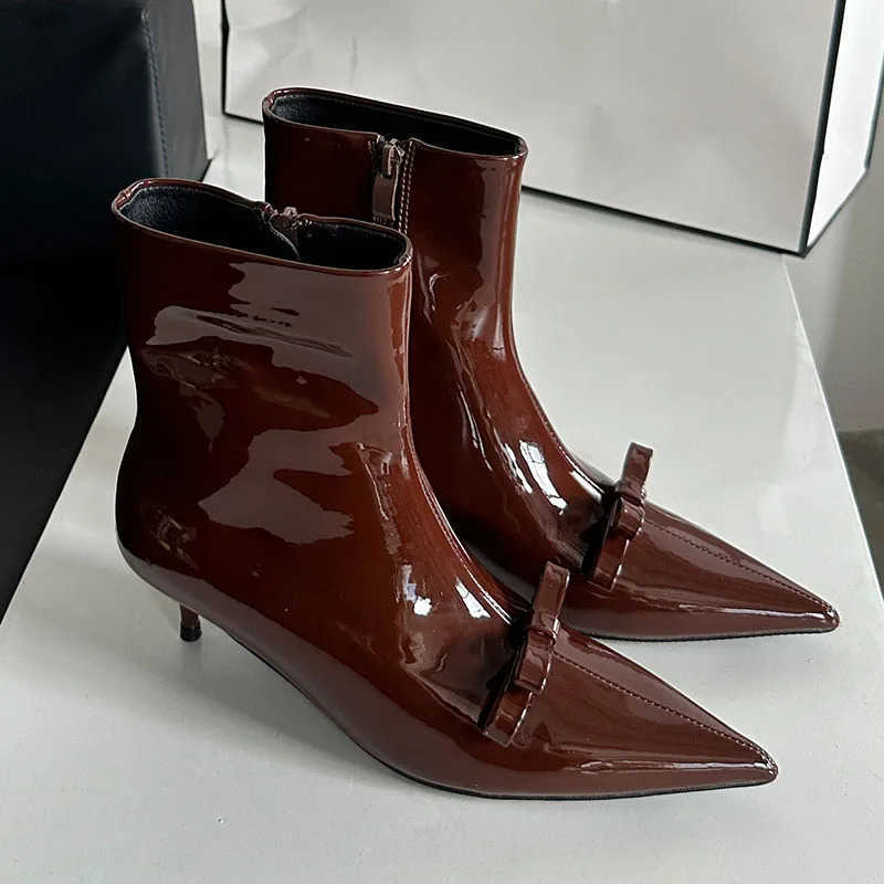 Footwear With Low Heel Party Ladies Short Modern Boots Shoes Fion -Knot Wen Ankle Boots Fem Zippers Shoes Z250304