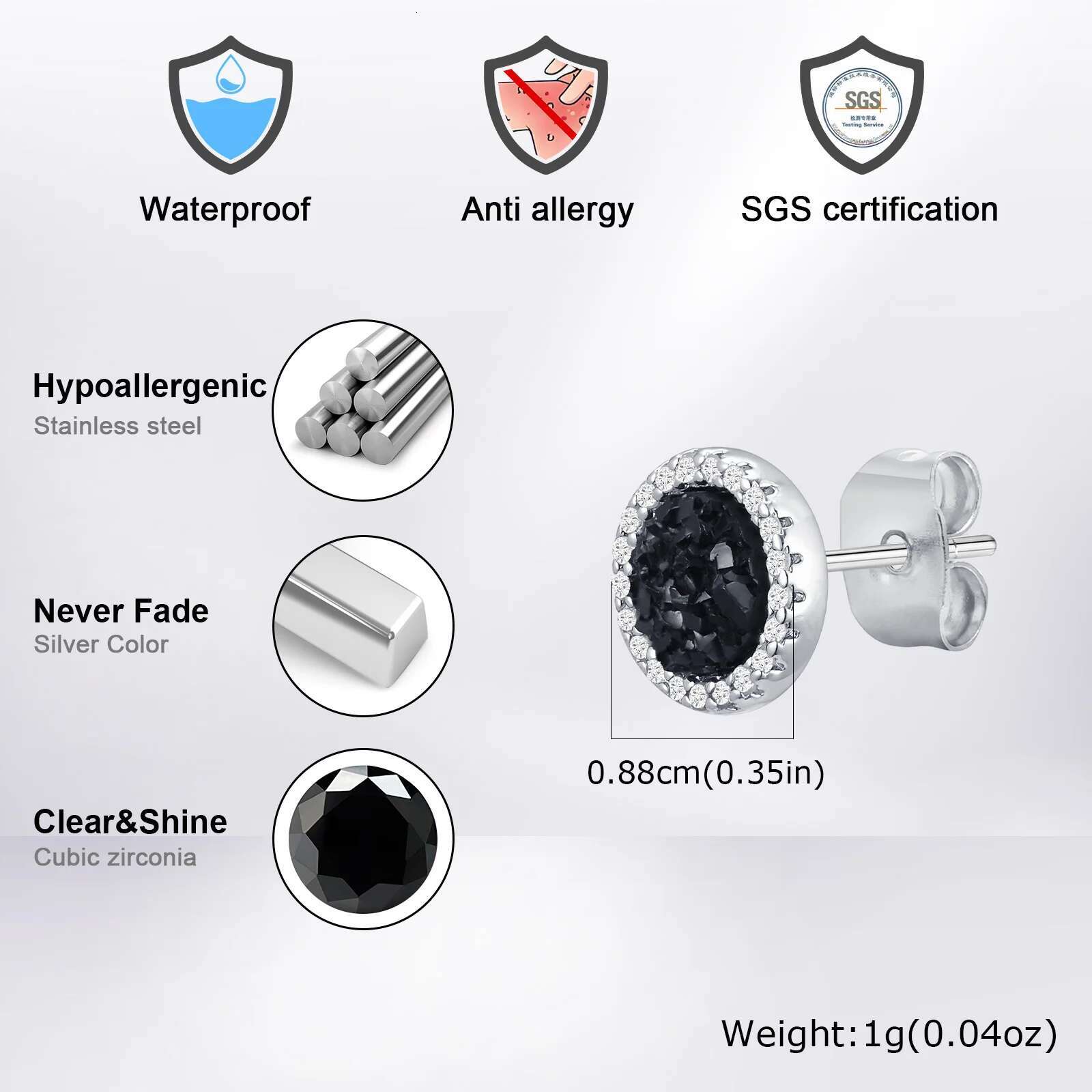 Vnox Black Crystal Round Circle Earrings for Men, Full Blue CZ Stone Ring Stud Earrings, Gothic Simple Piercing Ear Jewelry