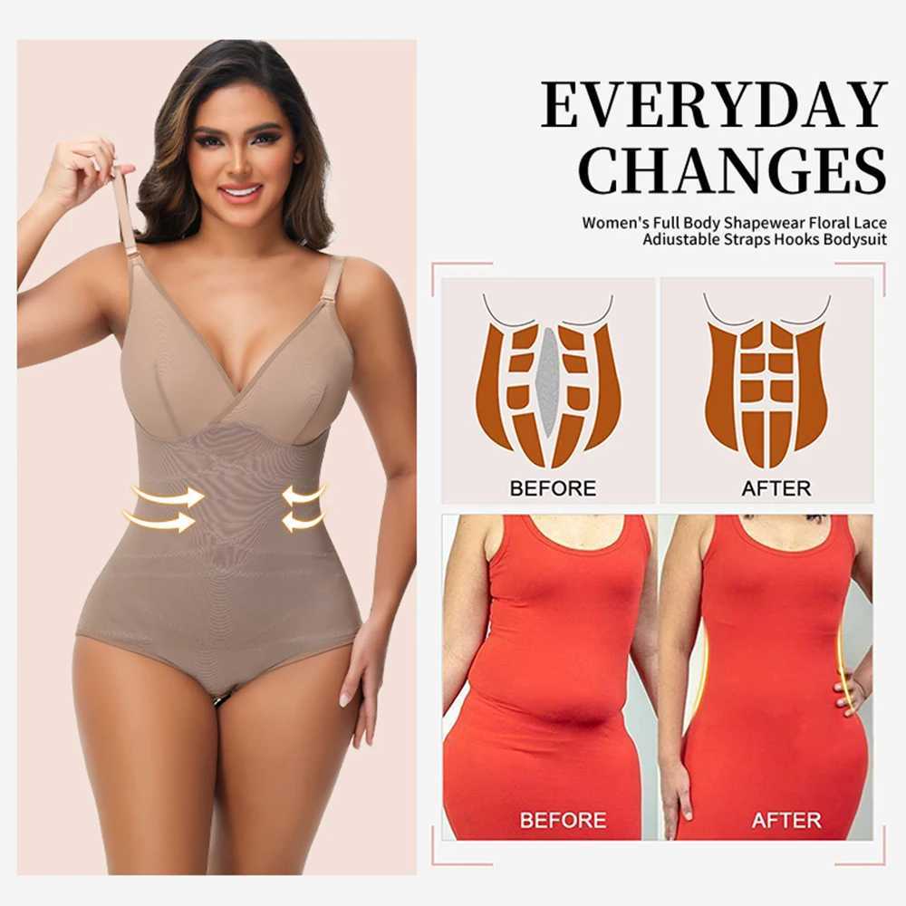 V Neck Shapewear Bodysuit Tummy Control Waist Trainer Body Shaper Open Crotch Shapewear Slimming Open Crotch UnderwearXJ250304