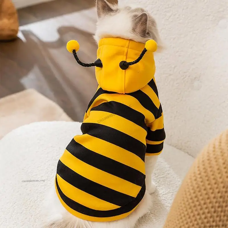 Dog Bee Costume Pet Bee Halloween Hoodies Soft Pet Halloween Christmas Cosplay Dress Hoodie Cosplay Clothes for Dog Cat Puppy