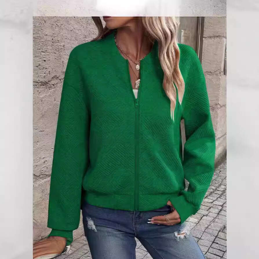 Spring European and American style semi high neck zipper knitted cardigan long sleeved temperament jacket women's 2025 new casual fashion trend c