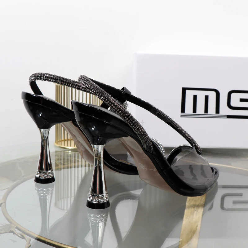 elegant wan heeled shoes sandals in autumn 2023 pointed rhines with stiletto h transparent belts to wear wen shoes Z250304