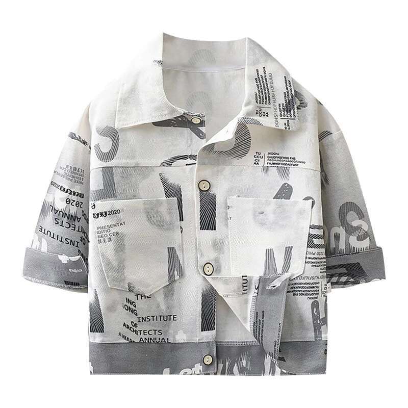 Ddmyshoesvip Autumn Toddler Jackets Cotton Graffiti Long Sleeve Baby Outerwear Coat Loose Turn Down Collar Children Kid Boys Shirts
