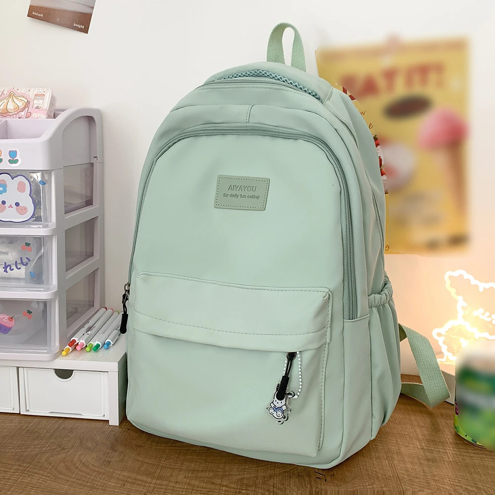 Ship from US Laptop Backpack Large Capacity College Student Rucksack with Cute Pendant Simple Adjustable Strap Fashion for Teenage Girls 250304FBB