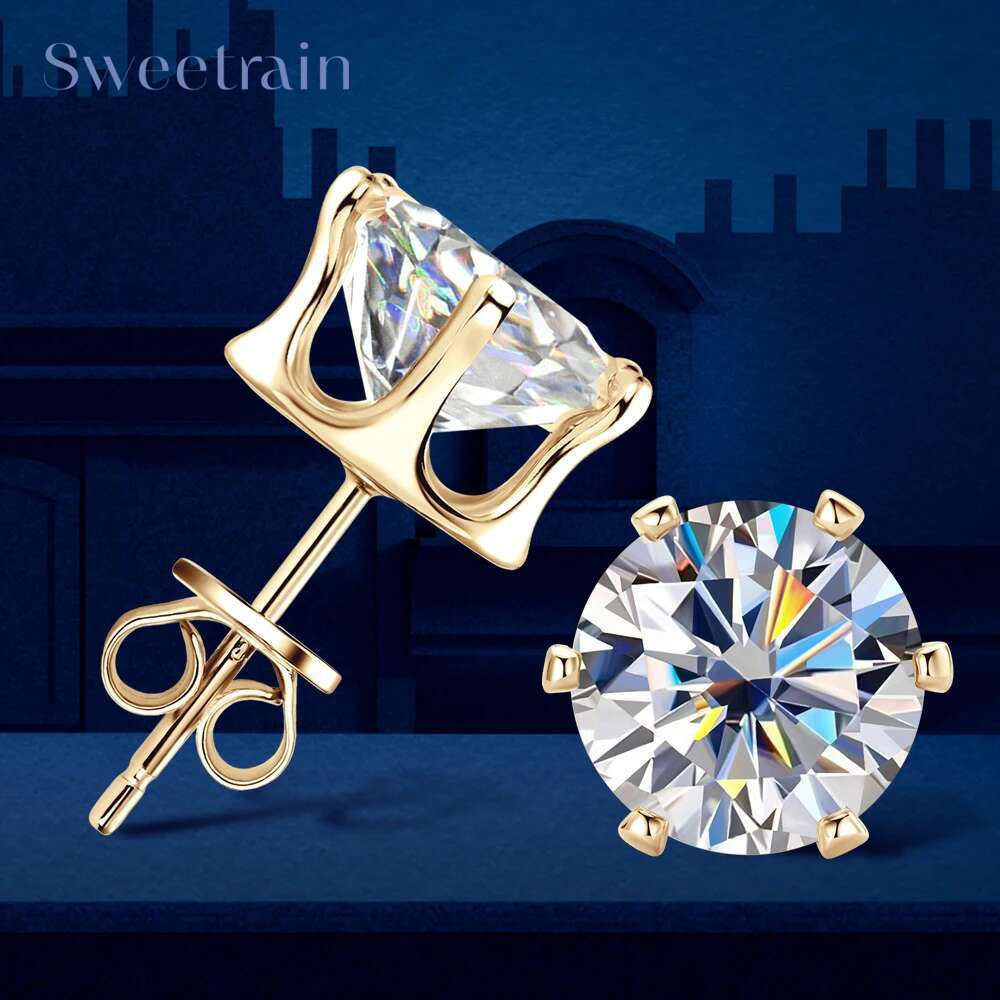 0.1-3 Carat Moissanite Stud Earrings for Women Men D Color Lab Created Dia Earring Sterg Sier Ear Piercing Jewelry