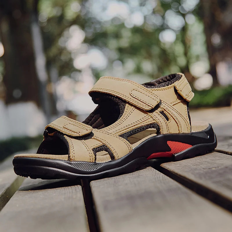 COW LEATHER Mens Sandals Outdoor Beach Sports Shoes Genuine Leather Roman Sandals Lightweight Open Toe Sandals Plus Size 38-48 250303