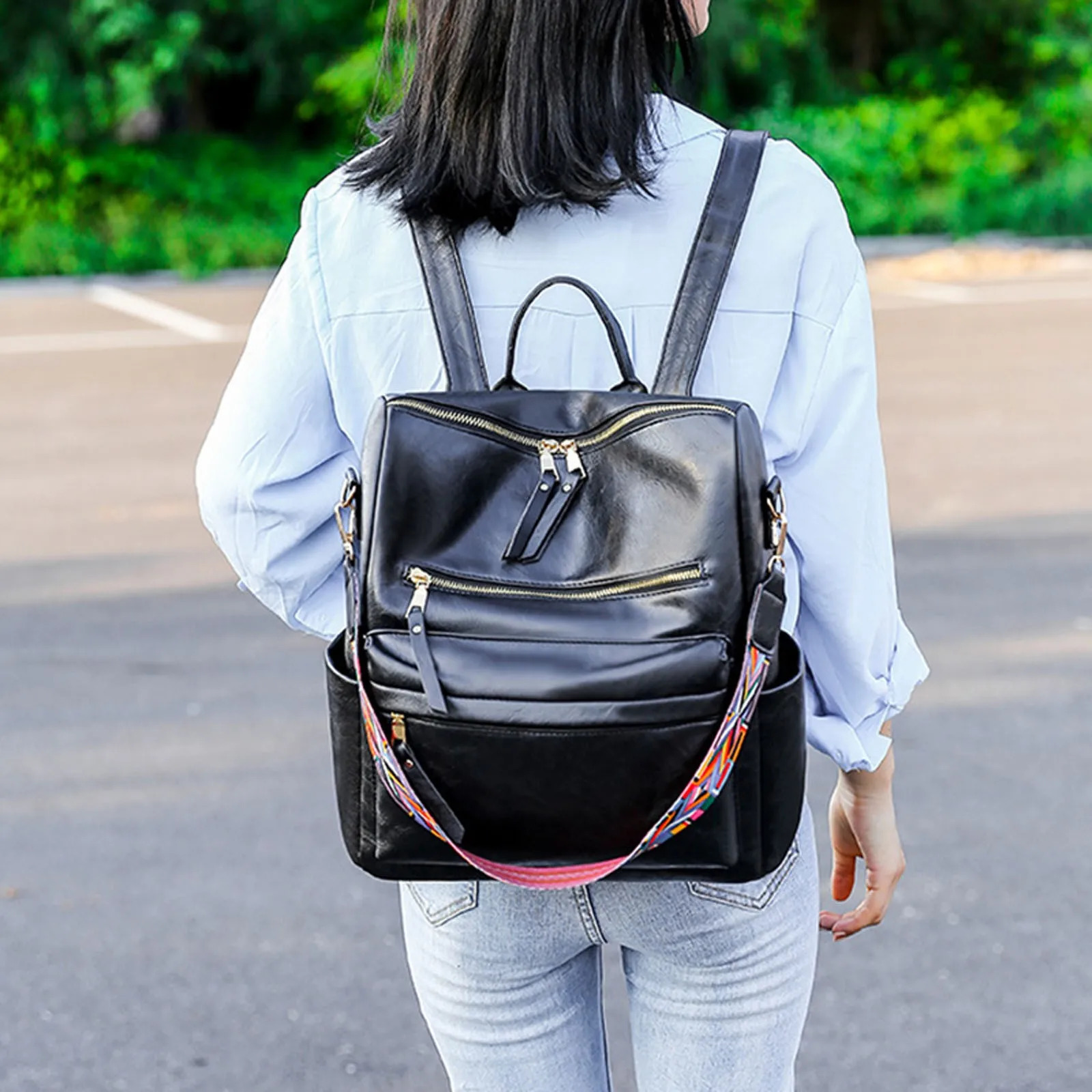 Ship from US Korean Daily Chic Fashion Bag Women Backpack Leather Purse For Large Designer Travel bags for women 250304FBB